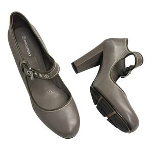 Rockport Leather Mary Jane Block Heel Pumps Buckle 10 Taupe Dark Academia‎ Twee
